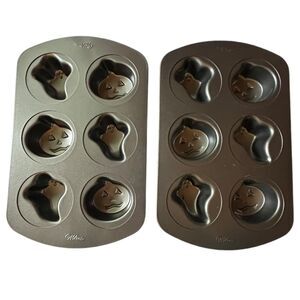 Lot Of 2 Wilton Mini Cake Cupcake Baking Pan Halloween Ghost Pumpkin 6 Cavity
